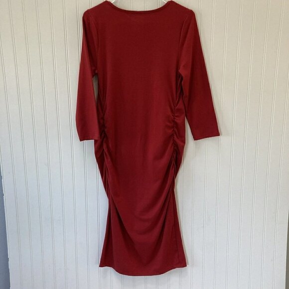isabel Maternity by Ingrid & Isabel Red Ruched Waist Long Sleeve Dress Sizes S-M - Picture 3 of 8
